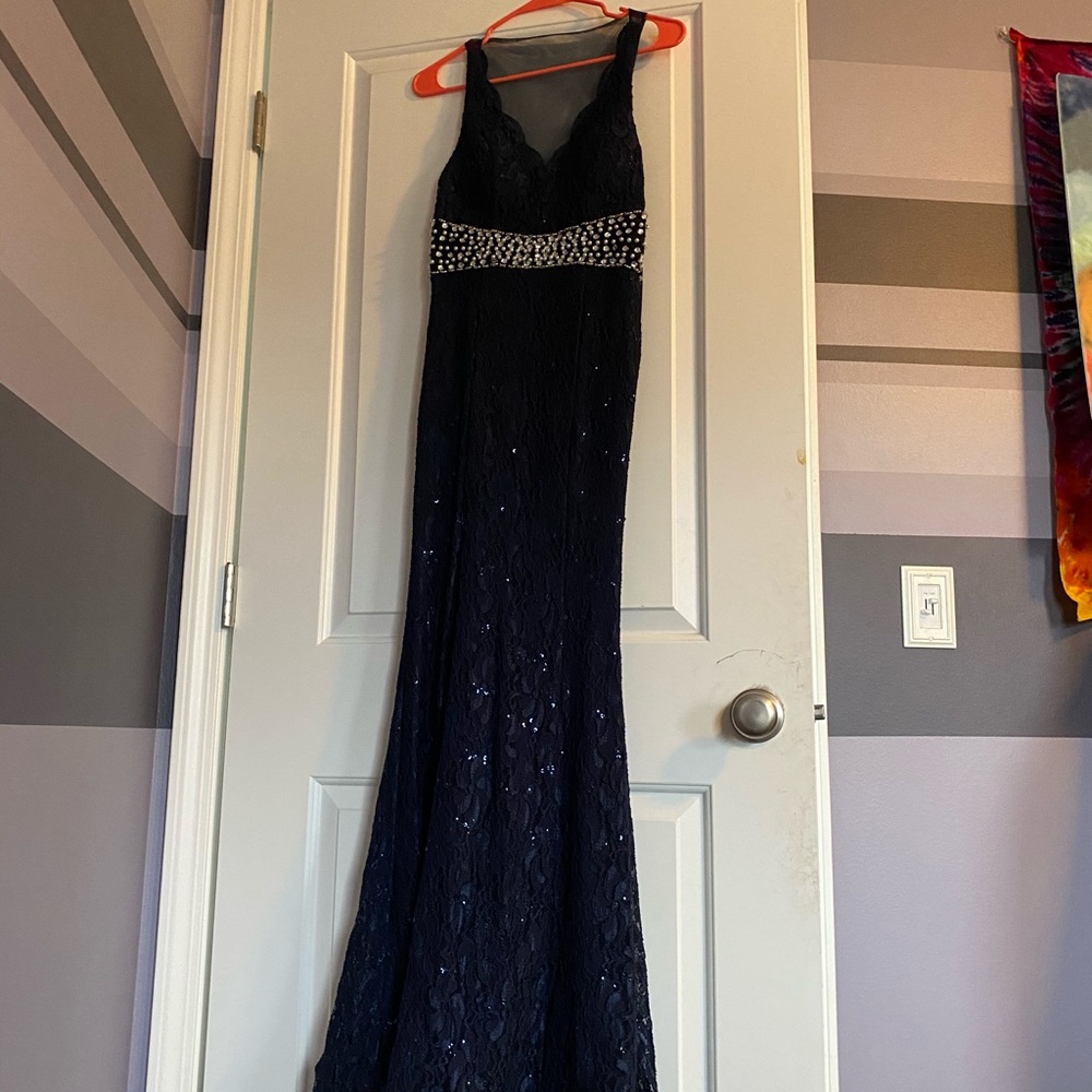 Floor length lace prom dress